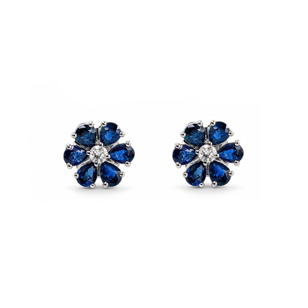 Cercei Aur Alb 18K, Safire 2.20 Ct , Diamante 0.14 Ct