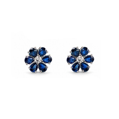 Cercei Aur Alb 18K, Safire 2.20 Ct , Diamante 0.14 Ct