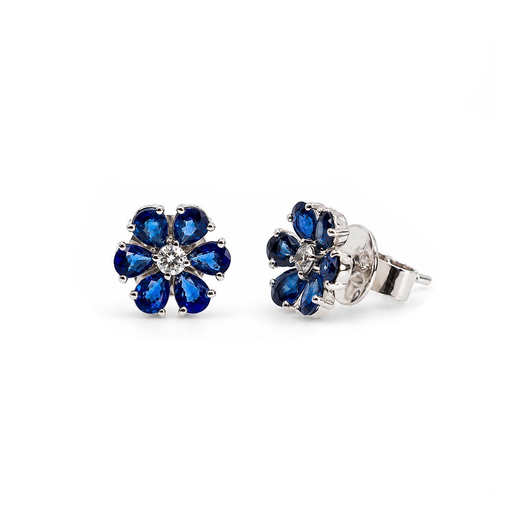 Cercei Aur Alb 18K, Safire 2.20 Ct , Diamante 0.14 Ct
