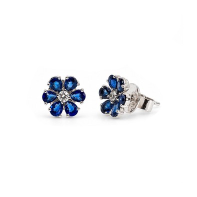 Cercei Aur Alb 18K, Safire 2.20 Ct , Diamante 0.14 Ct