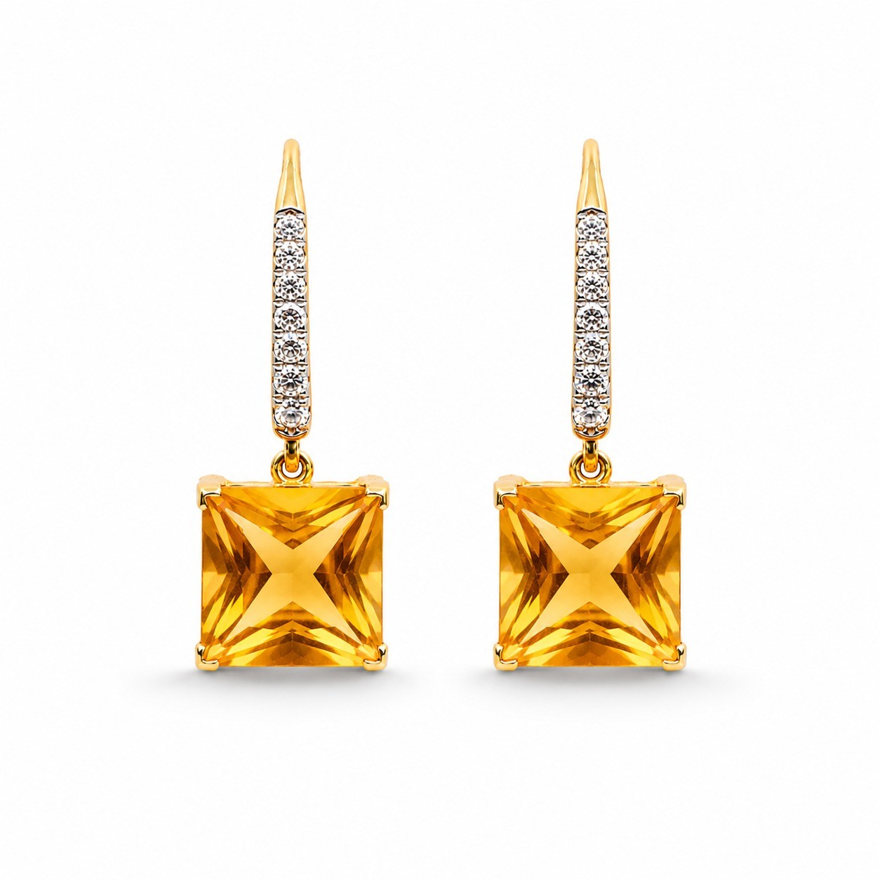 Cercei Aur Galben 18k, Citrin 7.5 Ct , Diamante 0.37 Ct
