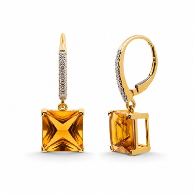 Cercei Aur Galben 18k, Citrin 7.5 Ct , Diamante 0.37 Ct
