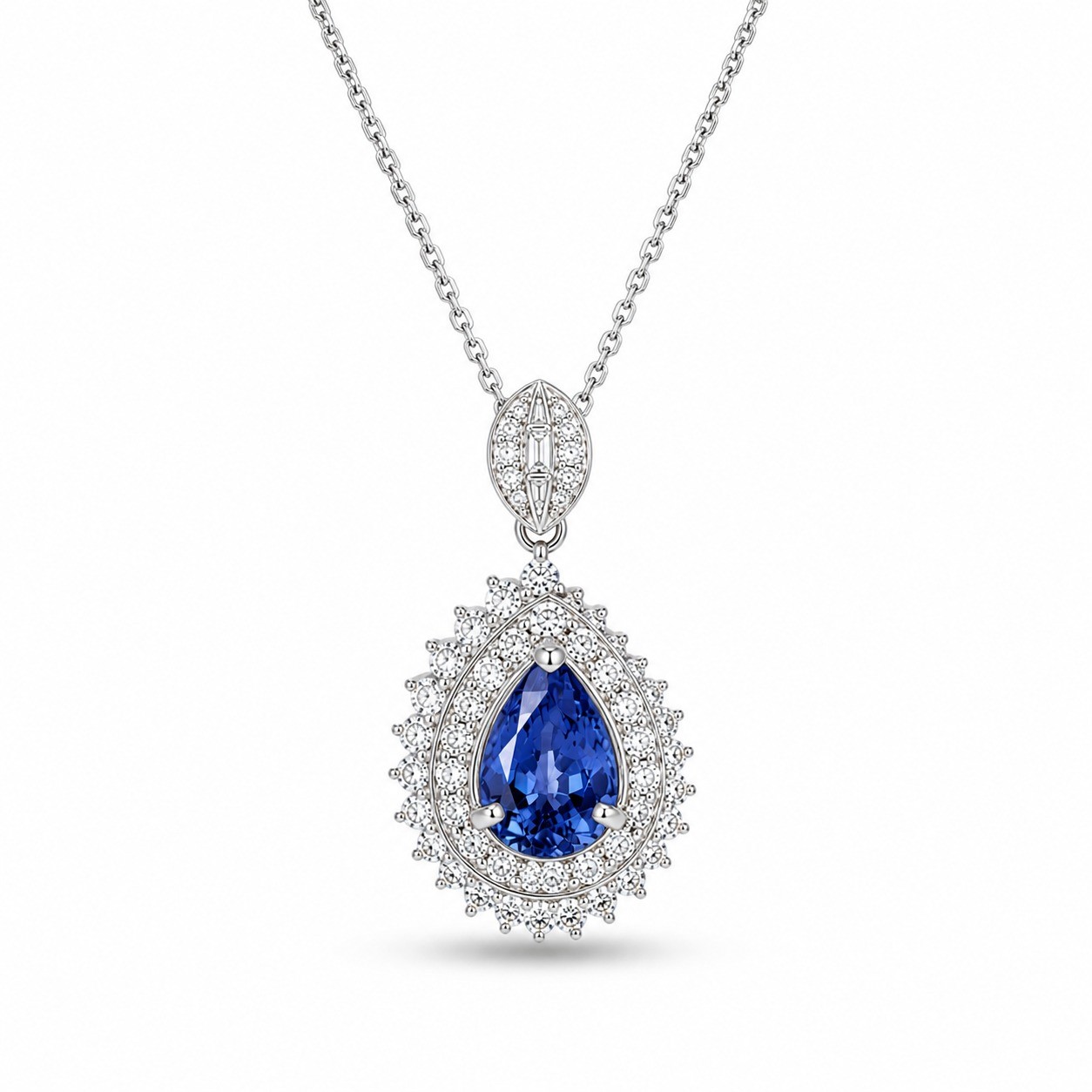 Colier Platina, Safir 3.37 Ct, Diamante 1.10 Ct