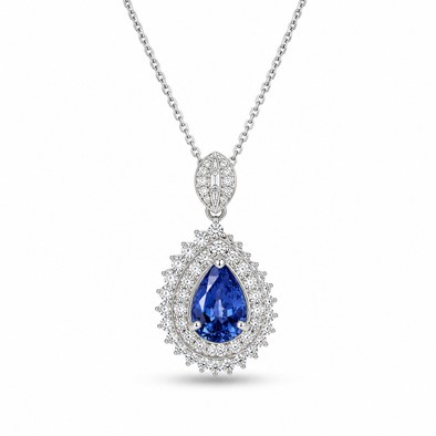 Colier Platina, Safir 3.37 Ct, Diamante 1.10 Ct