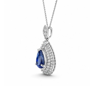 Colier Platina, Safir 3.37 Ct, Diamante 1.10 Ct