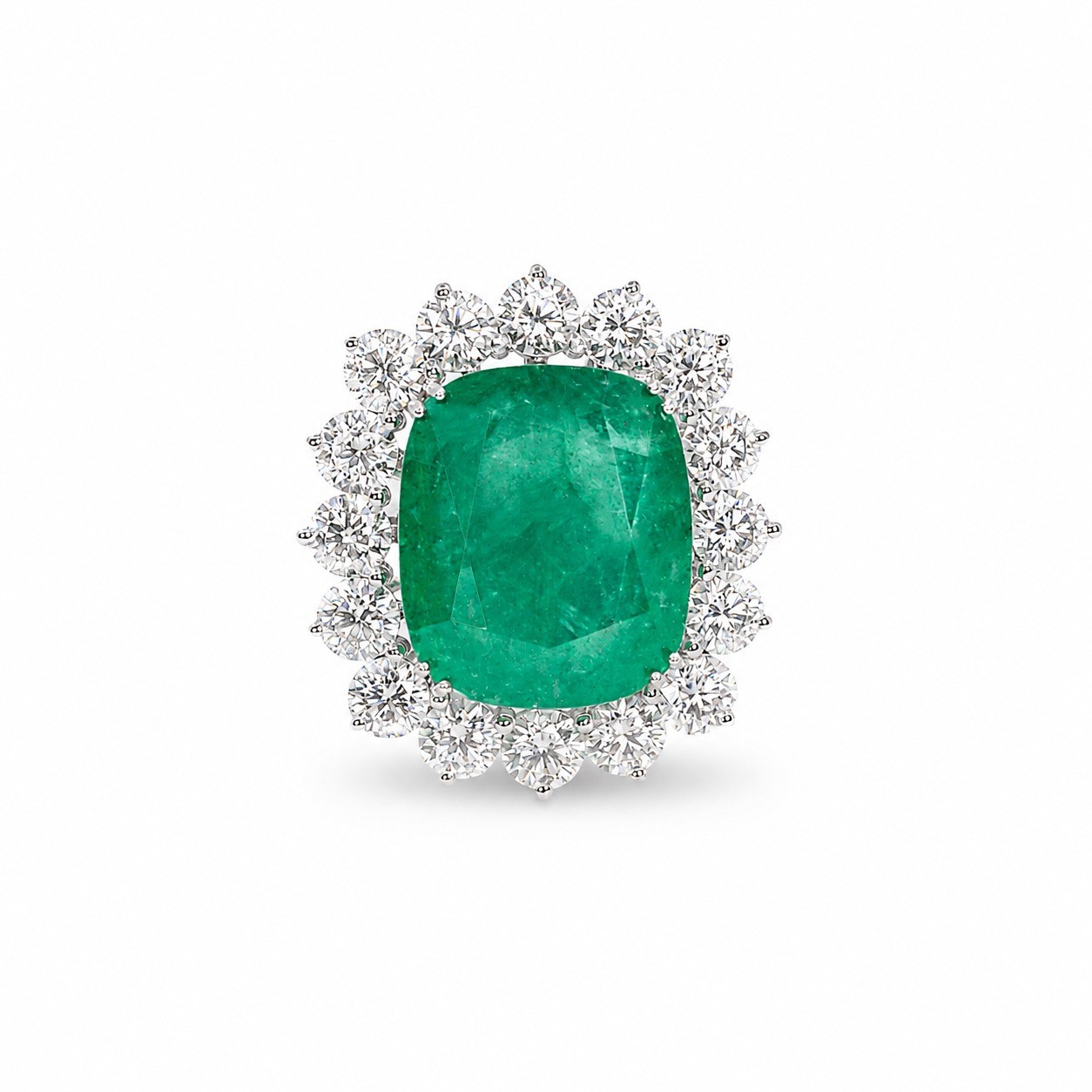 Inel Aur Alb 14 k, Smarald 13.00 Ct , Moissanite 2.20 Ct