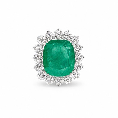 Inel Aur Alb 14 k, Smarald 13.00 Ct , Moissanite 2.20 Ct