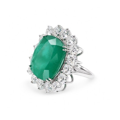 Inel Aur Alb 14 k, Smarald 13.00 Ct , Moissanite 2.20 Ct