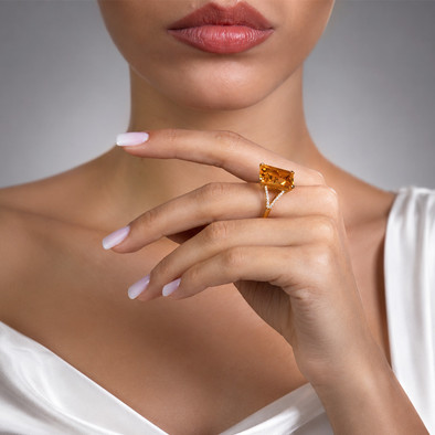 Inel Aur  Galben 14K, Citrin 11.90 Ct, Diamante 0.24 ct