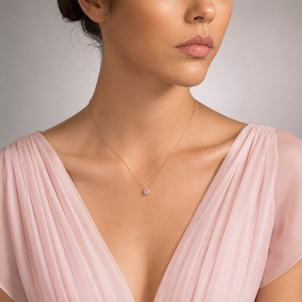Colier Aur Roz 18k, Morganit 0.65 Ct