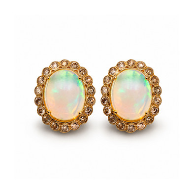 Cercei Aur Galben 18k, Opal 10.80 ct, Diamante Champagne  1.10 ct