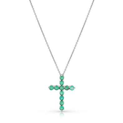 Colier Aur Alb 14K, Smaralde 0.80 Ct