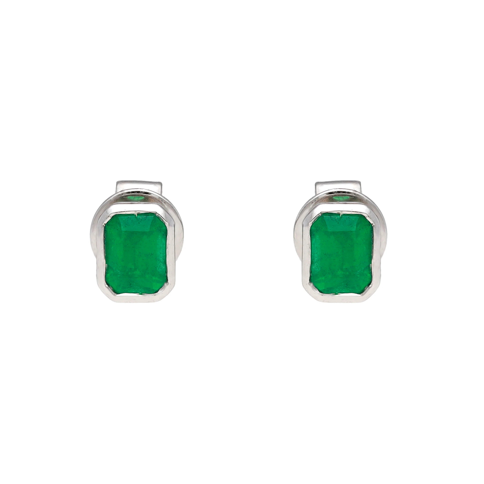 Cercei Aur Alb 14k, Smaralde 0.42 ct