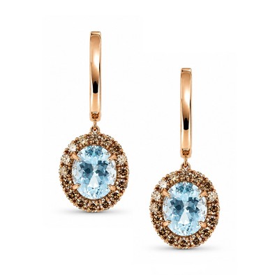 Cercei Aur Roz 18k, Aquamarin  6.10 Ct , Diamante Naturale Champagne 1.52 Ct