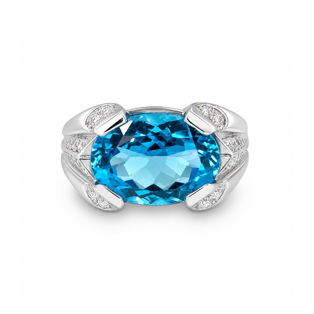 Inel Platina, Swiss Topaz  7.50 ct, Diamante Naturale 0.32 ct