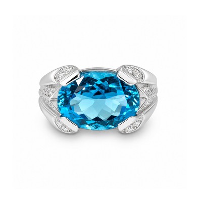 Inel Platina, Swiss Topaz  7.50 ct, Diamante Naturale 0.32 ct
