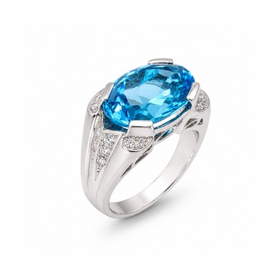 Inel Platina, Swiss Topaz  7.50 ct, Diamante Naturale 0.32 ct