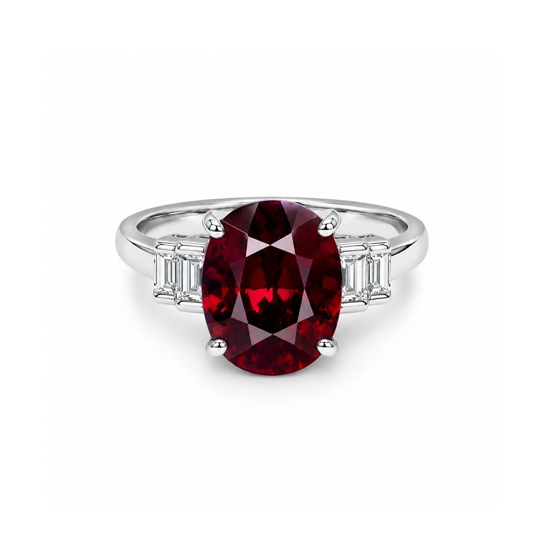 Inel Platina, Granat  4.78 ct, Diamante Naturale 0.30 Ct