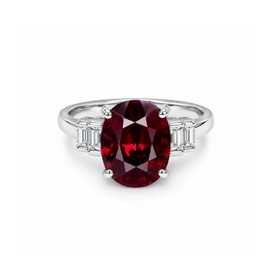 Inel Platina, Granat  4.78 ct, Diamante Naturale 0.30 Ct