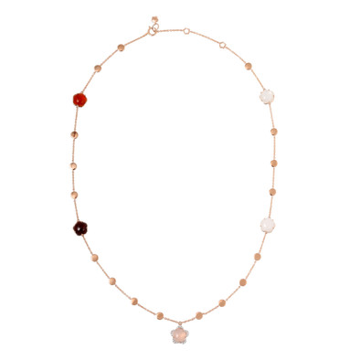 Colier Aur Roz 14k, Calcedonie 1.03 ct , Carneol 1.25 ct , Morganit 1.90 ct , Piatra Lunii 1.35 ct , Cuart Alb 1.39 ct , Diamante Naturale 0.06 ct ,