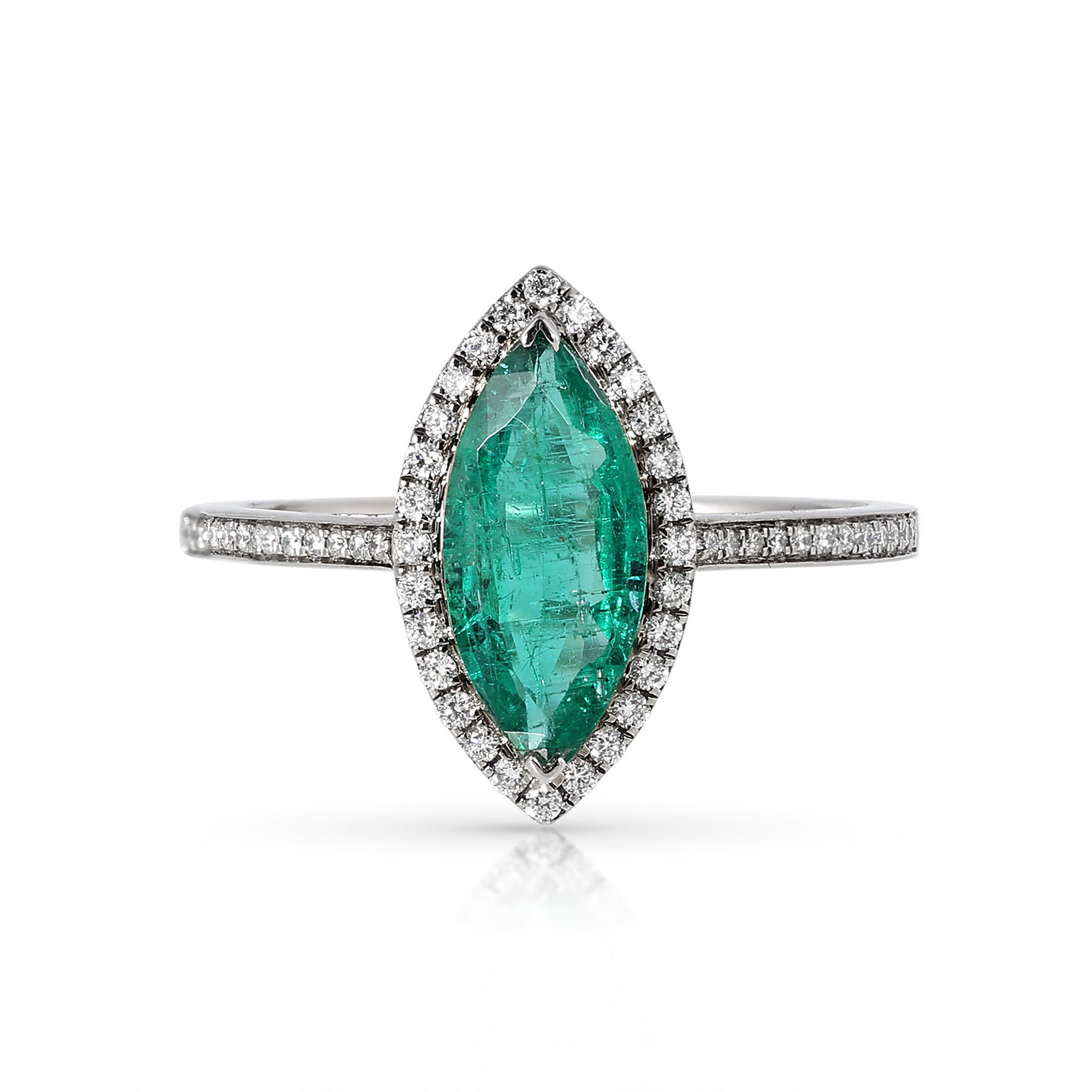 Inel Aur Alb 18 k, Smarald 1.10 Ct , Diamante Naturale 0.21 Ct
