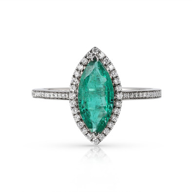 Inel Aur Alb 18 k, Smarald 1.10 Ct , Diamante Naturale 0.21 Ct
