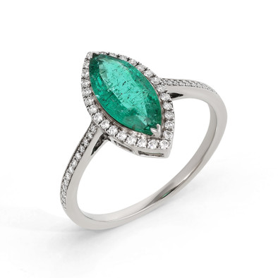 Inel Aur Alb 18 k, Smarald 1.10 Ct , Diamante Naturale 0.21 Ct
