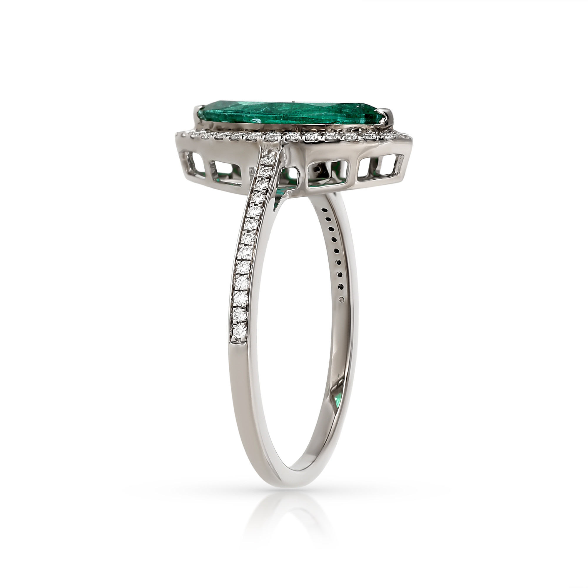 Inel Aur Alb 18 k, Smarald 1.10 Ct , Diamante Naturale 0.21 Ct