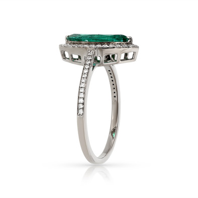 Inel Aur Alb 18 k, Smarald 1.10 Ct , Diamante Naturale 0.21 Ct