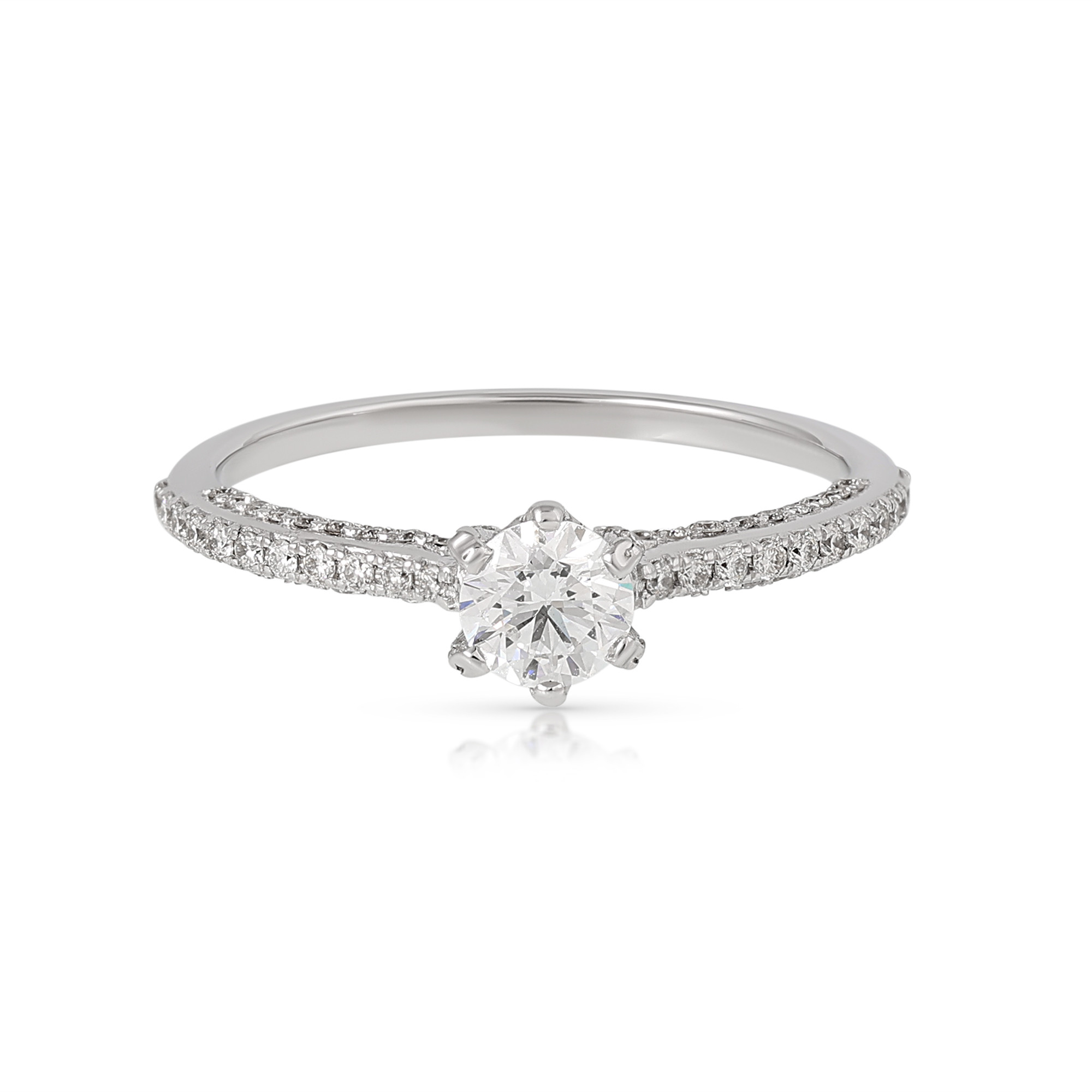 Inel Aur Alb 18k, Diamant Natural Solitaire 0.30 Ct D / VVS2 , Diamante Naturale 0.24 Ct EF/VS