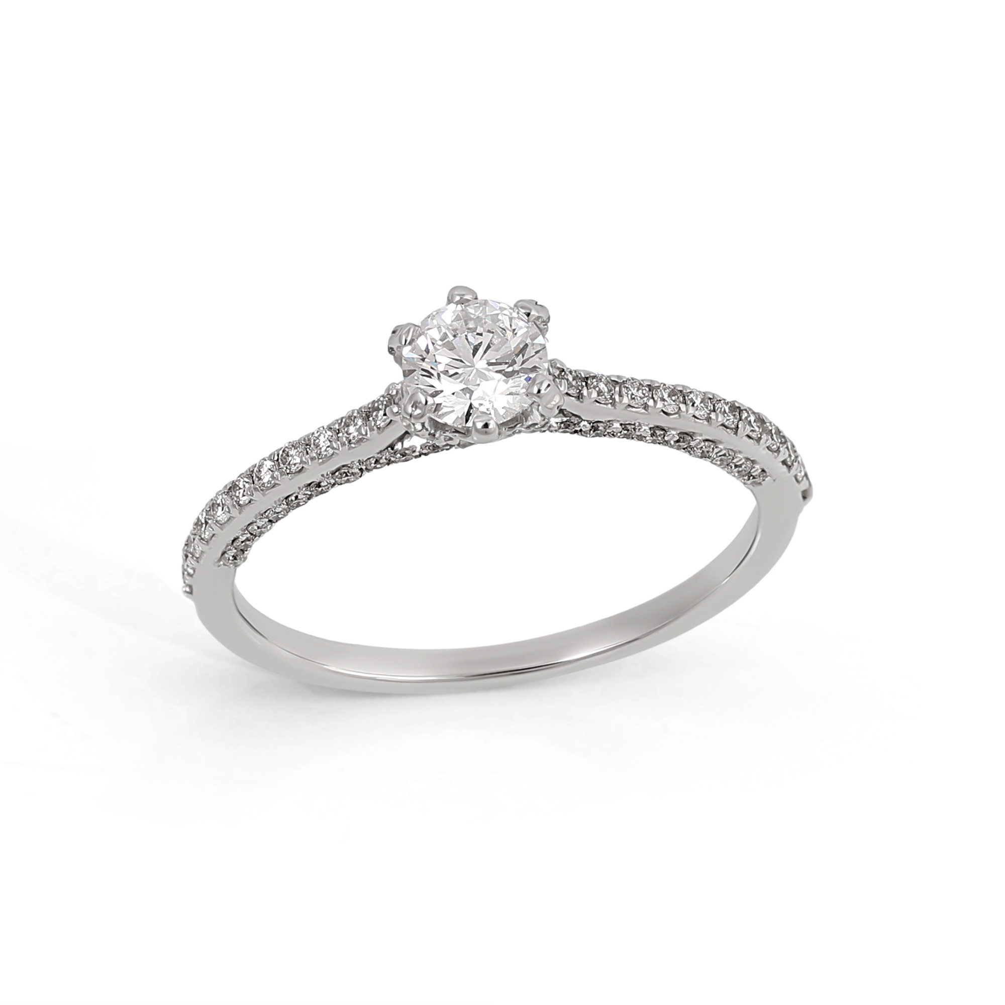 Inel Aur Alb 18k, Diamant Natural Solitaire 0.30 Ct D / VVS2 , Diamante Naturale 0.24 Ct EF/VS