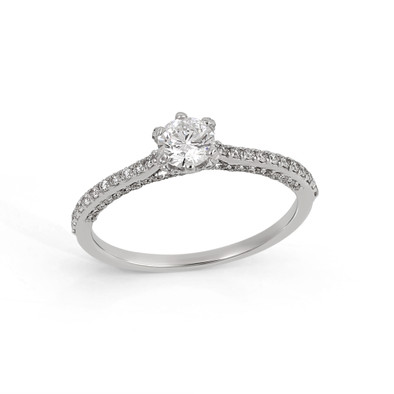 Inel Aur Alb 18k, Diamant Natural Solitaire 0.30 Ct D / VVS2 , Diamante Naturale 0.24 Ct EF/VS