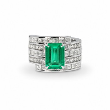 Inel Aur Alb 18 k, Smarald 2.34 Ct , Diamante Naturale 1.98 Ct EF/VS 1