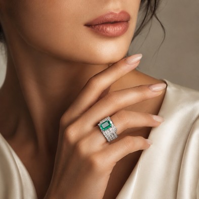 Inel Aur Alb 18 k, Smarald 2.34 Ct , Diamante Naturale 1.98 Ct EF/VS