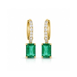 Cercei Aur Galben 14K, Smarald 1.10 Ct , Diamante Naturale 0.22 Ct F-G/VS