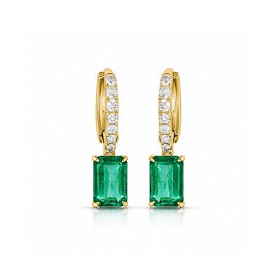 Cercei Aur Galben 14K, Smarald 1.10 Ct , Diamante Naturale 0.22 Ct F-G/VS