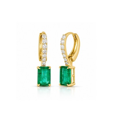 Cercei Aur Galben 14K, Smarald 1.10 Ct , Diamante Naturale 0.22 Ct F-G/VS