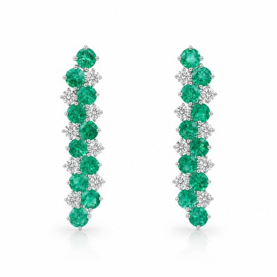 Cercei Aur Alb 18K, Smaralde 3.05 ct , Diamante Naturale 0.92 Ct E-F/VS