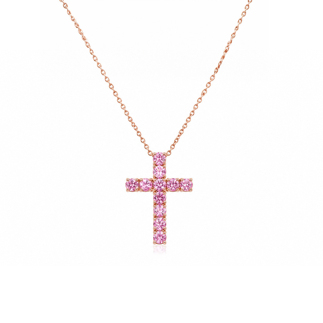Colier Aur Roz 14k, Safire Roz Cylon 0.90 Ct