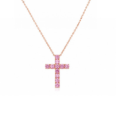 Colier Aur Roz 14k, Safire Roz Cylon 0.90 Ct