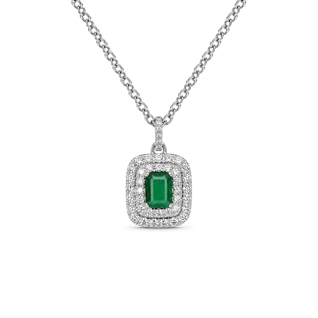 Pandantiv Aur Alb 18k, Smarald 0.55 Ct , Diamante Naturale 0.55 Ct FG/VS-SI
