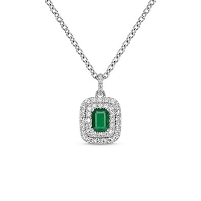 Pandantiv Aur Alb 18k, Smarald 0.55 Ct , Diamante Naturale 0.55 Ct FG/VS-SI