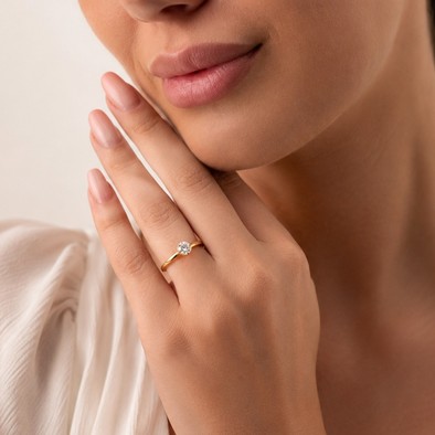 Inel Aur Galben 18k, Diamant Natural Solitaire 0.50 Ct