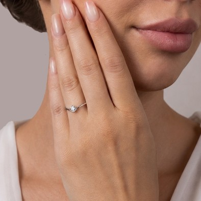 Inel Aur Alb 18k, Diamant Natural Solitaire 0.30 Ct