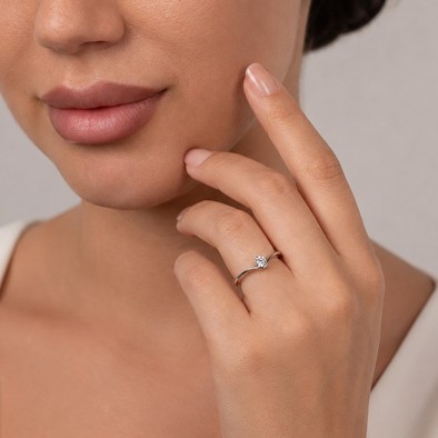 Inel Aur Alb 18k, Diamant Natural Solitaire 0.30 Ct