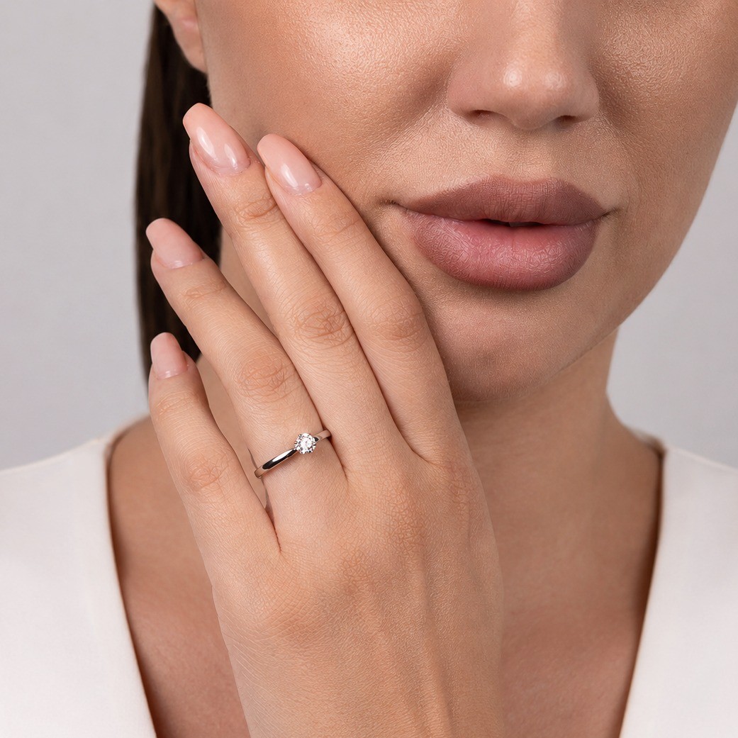 Inel Aur Alb 18k, Diamant Natural Solitaire 0.30 Ct D / VVS2