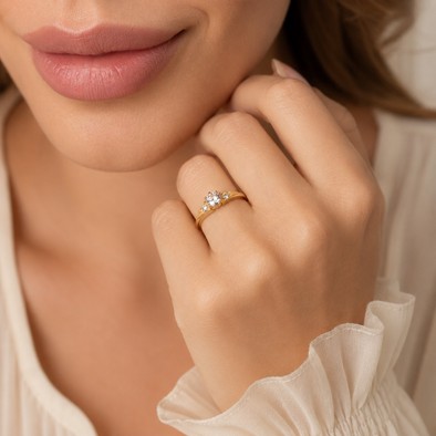 Inel Aur Galben 18k, Diamant Natural Solitaire 0.51 Ct D / VVS2 , Diamante Naturale 0.12 Ct EF/VS
