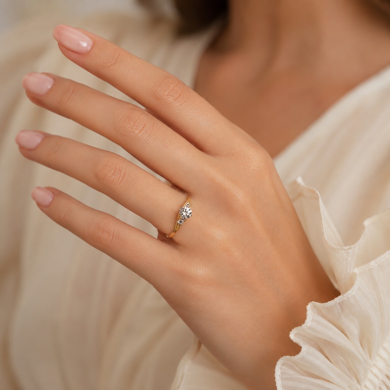Inel Aur Galben 18k, Diamant Natural Solitaire 0.51 Ct D / VVS2 , Diamante Naturale 0.12 Ct EF/VS