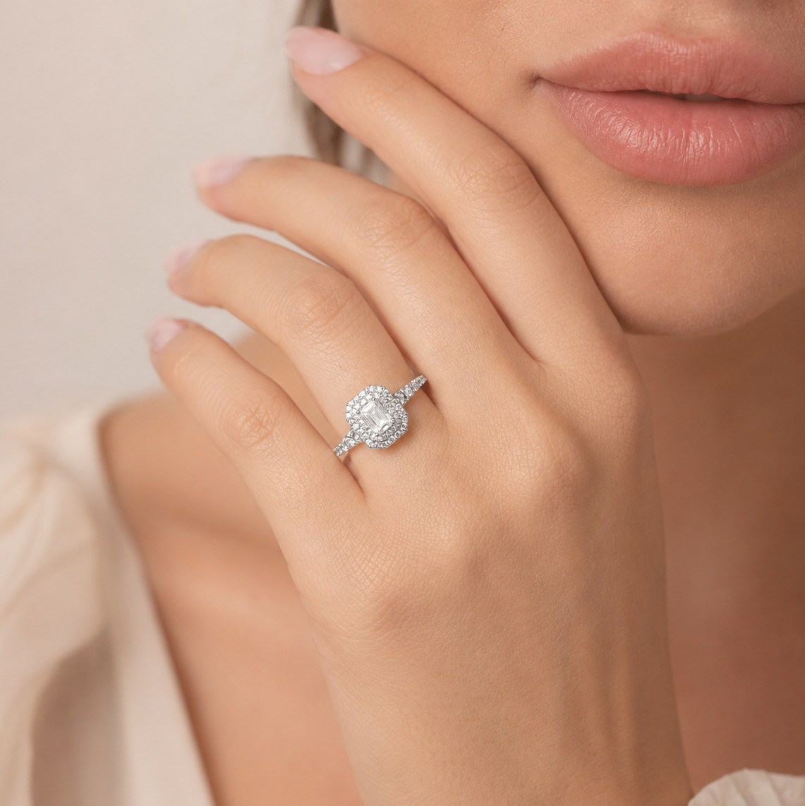 Inel Aur Alb 18K, Diamant Natural  Central 0.73 ct H/VS1, Diamante Naturale Laterale 0.70 ct