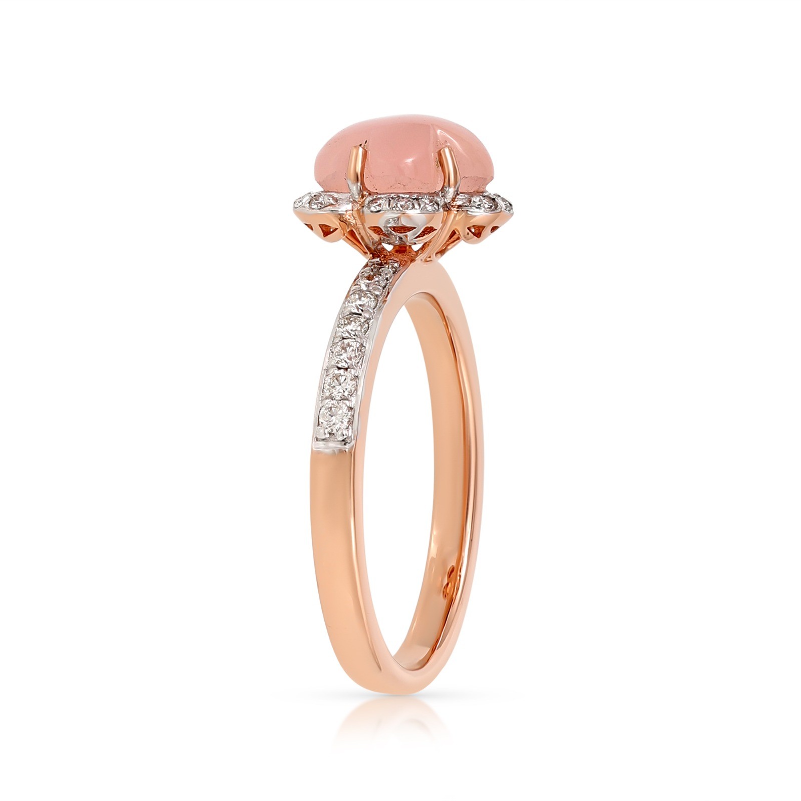 Inel Aur Roz 14K, Cuart Roz  1.30 Ct , Diamante Naturale 0.21 Ct FG/VS-SI